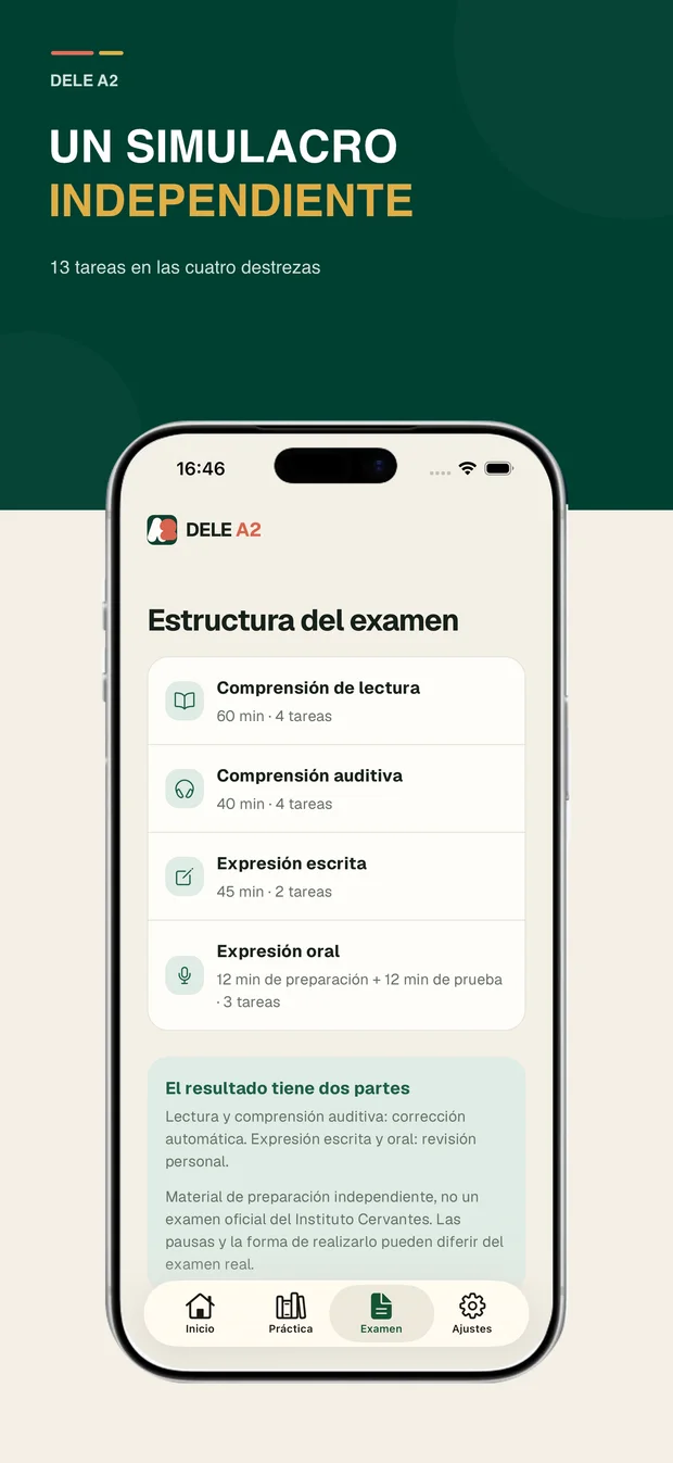 Simulacro DELE A2 con las cuatro pruebas y sus tiempos
